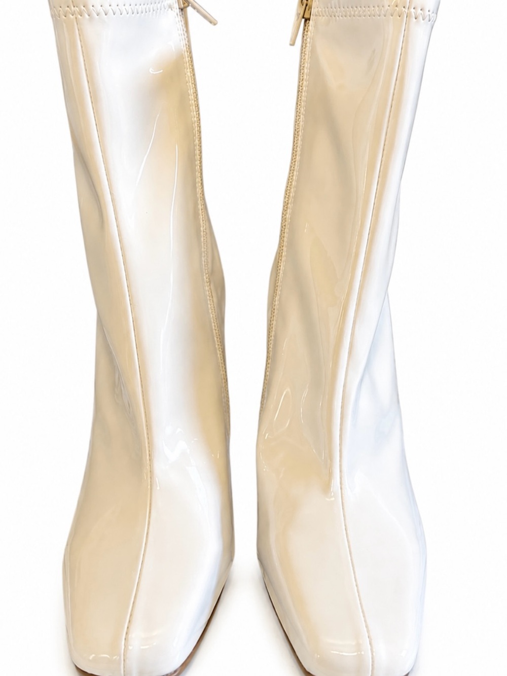 Women's White Patent Mid-Calf Boots - Sleek Modern Style
